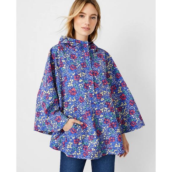 NEW Ann Taylor Floral Rain Poncho Blue Size XS/S - Picture 8 of 9